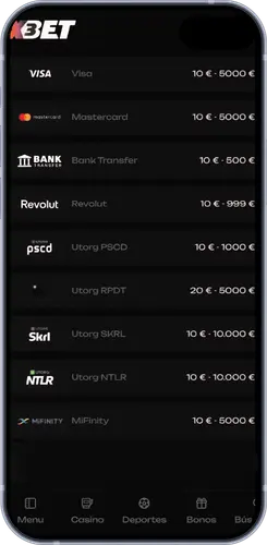 Métodos de pago para depósito en X3BET