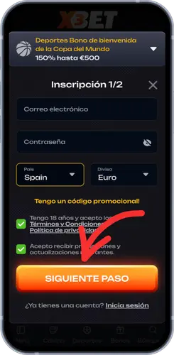 Formulario de registro del casino X3BET