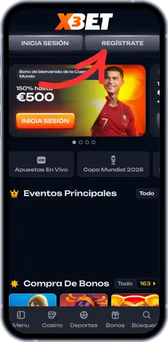 Página principal del casino X3BET con botón de registro